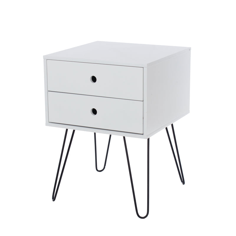 Telford, White & Metal 2 Drawer Bedside Cabinet