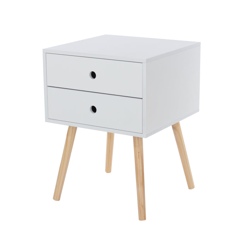 Scandia, 2 Drawer & Wood Legs Bedside Cabinet