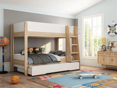 Trio Bunk Bed With Trundle (White & Oak)