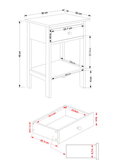 Shaker, 1 Drawer Petite Bedside Cabinet