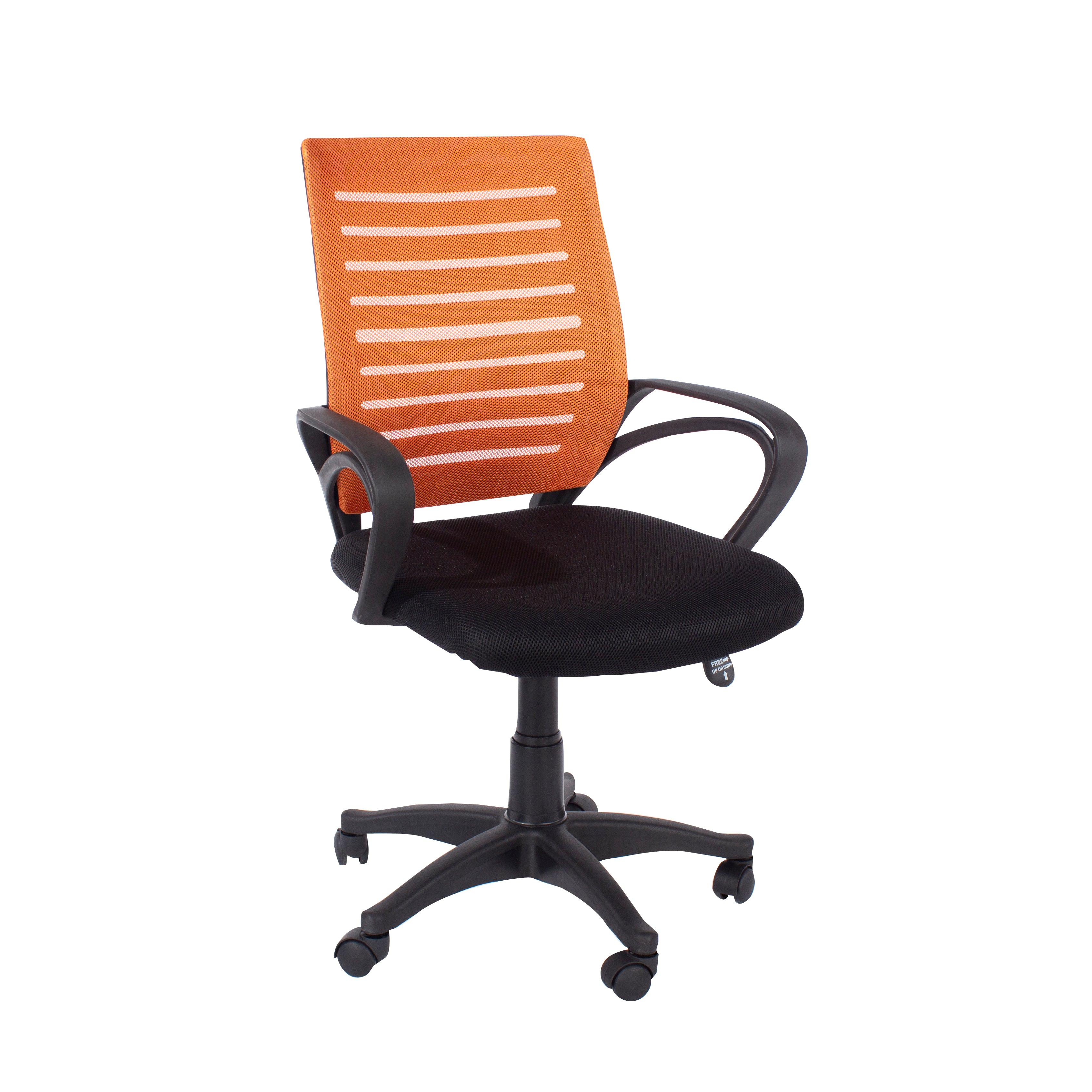 Study Chair With Arms, Orange Mesh Back, Black Fabric Seat & Black Base