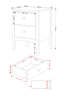 2 Petite Drawer Bedside Cabinet