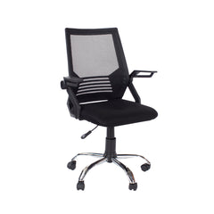 Study Chair With Arms, Black Mesh Back, Black Fabric Seat & Chrome Base