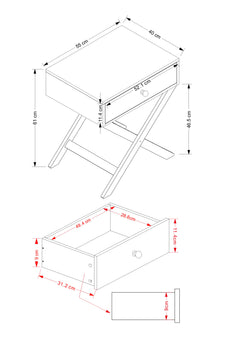 X Leg 1 Drawer Petite Bedside Cabinet