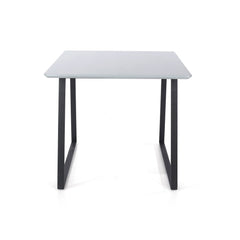 Square Table With Black Metal Legs, High Gloss Grey