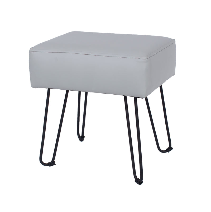 Grey Pu Upholstered Rectangular Stool With Black Metal Legs