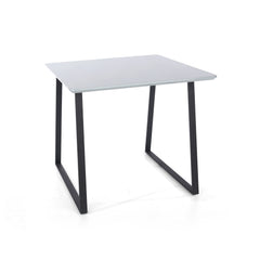 Square Table With Black Metal Legs, High Gloss Grey