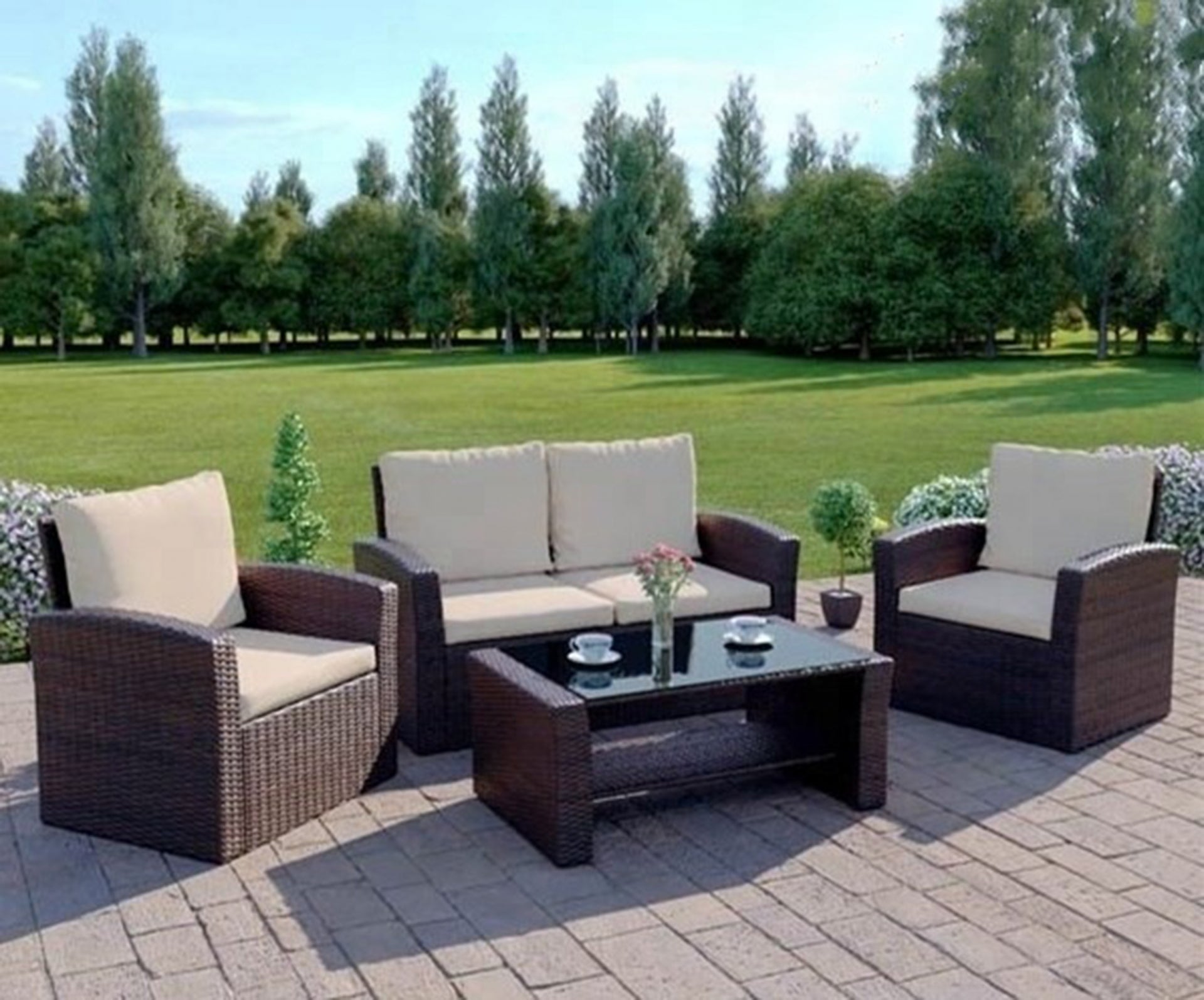 GF0003 - Rattan Outdoor Garden Furniture Sofa Set with Table - 4PCS