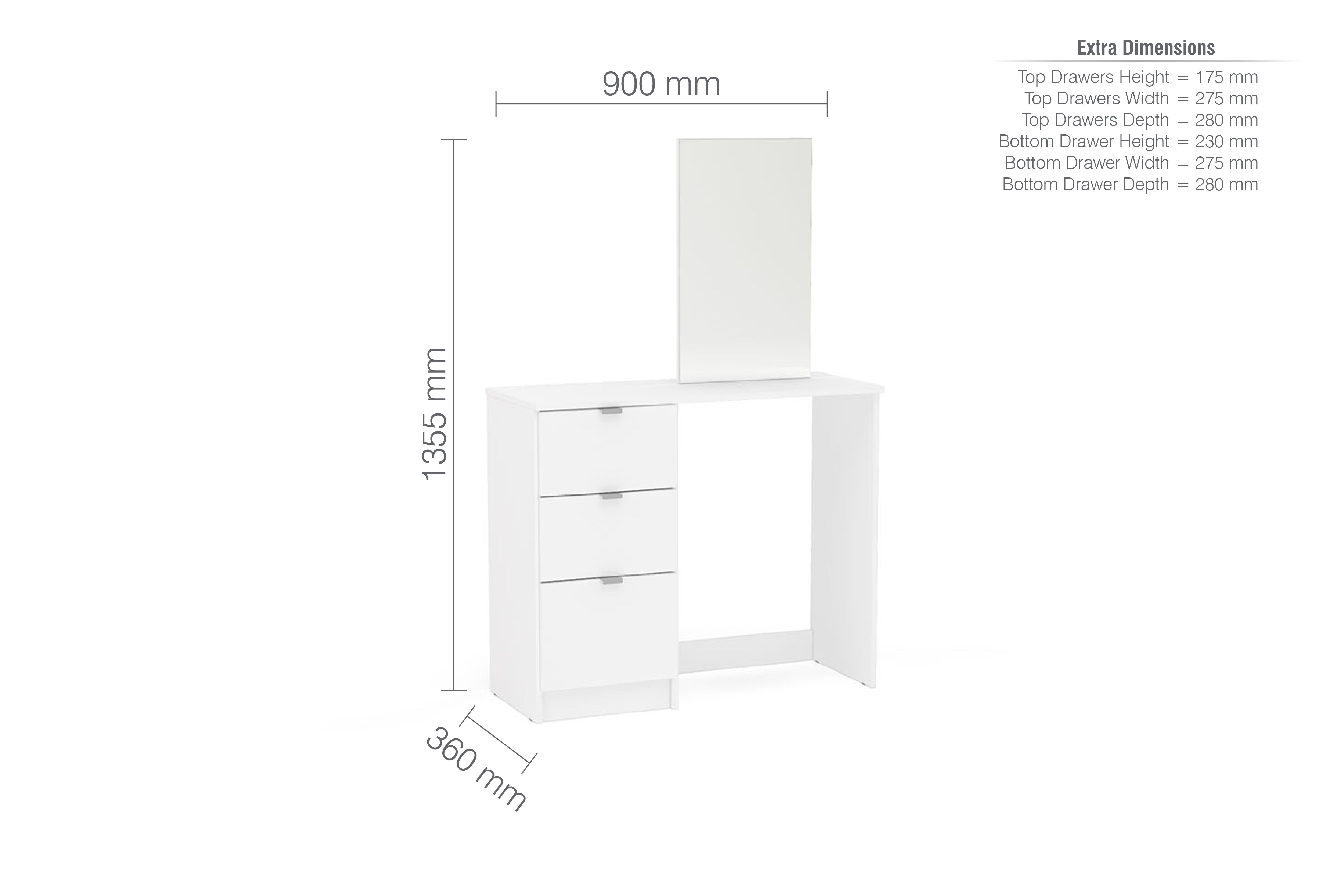 Madison 3 Drawer Mirrored Dressing Table