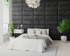 Aspire EasyMount Wall Mounted Upholstered Panels - Modular DIY Headboard - Mirazzi Velvet - Black