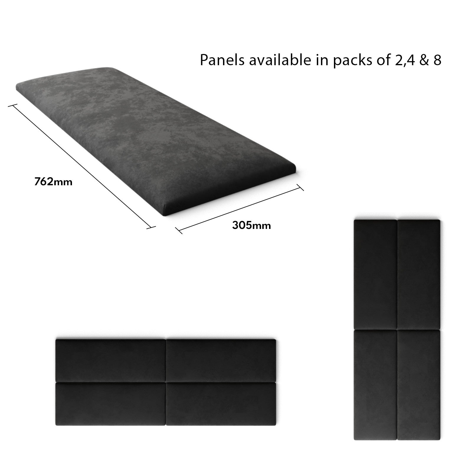 Aspire EasyMount Wall Mounted Upholstered Panels - Modular DIY Headboard - Plush Velvet - Ebony
