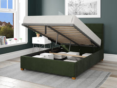 Caine Fabric Ottoman Bed - Plush Velvet - Forest Green