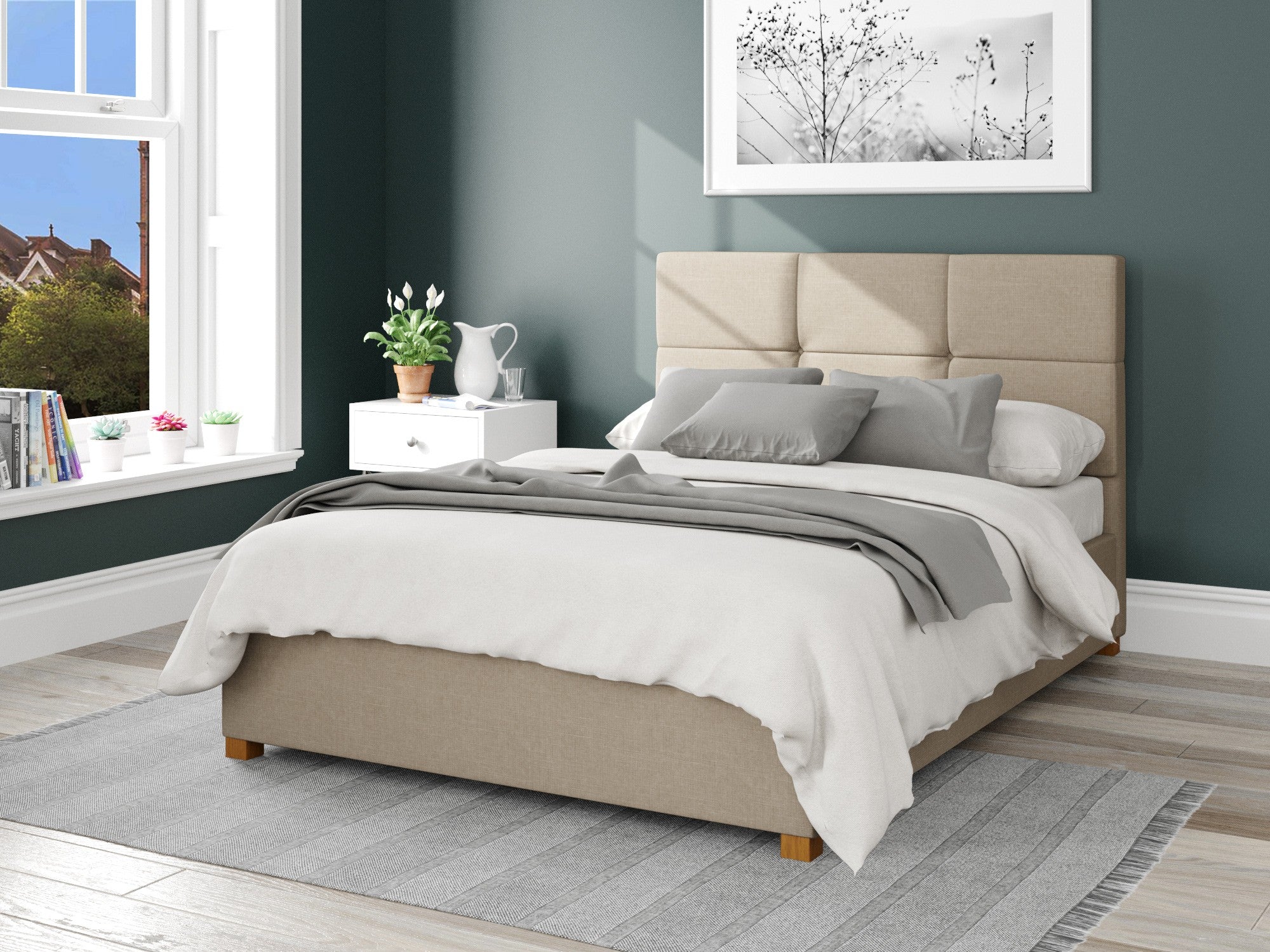Caine Fabric Ottoman Bed - Eire Linen - Natural