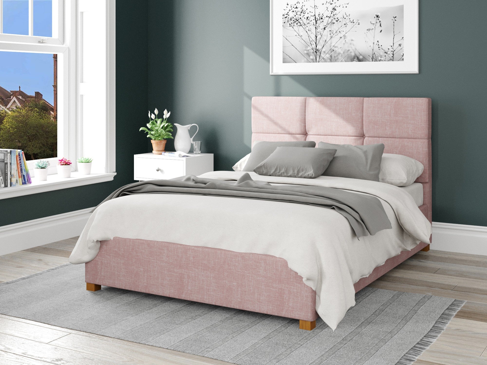 Caine Fabric Ottoman Bed - Pure Pastel Cotton - Tea Rose