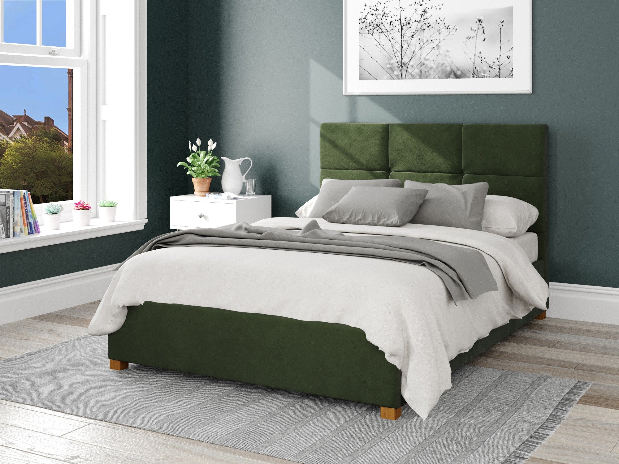 Caine Fabric Ottoman Bed - Plush Velvet - Forest Green