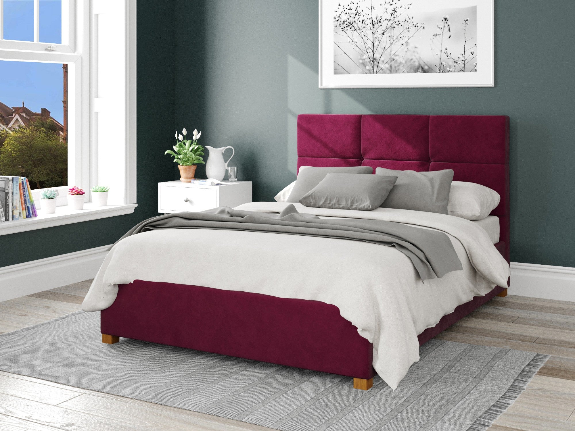 Caine Fabric Ottoman Bed - Plush Velvet - Berry