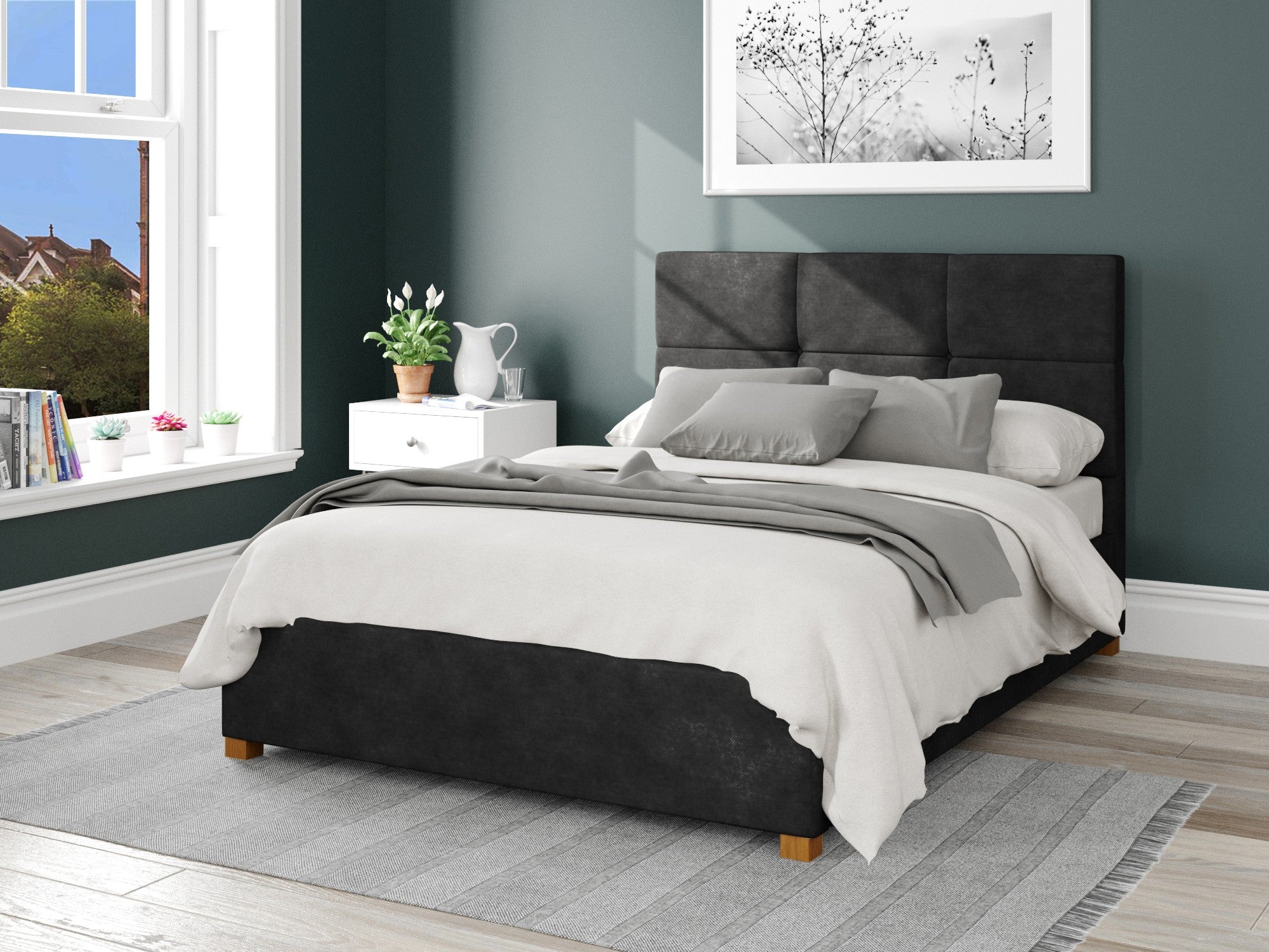 Caine Fabric Ottoman Bed - Kimiyo Linen - Charcoal