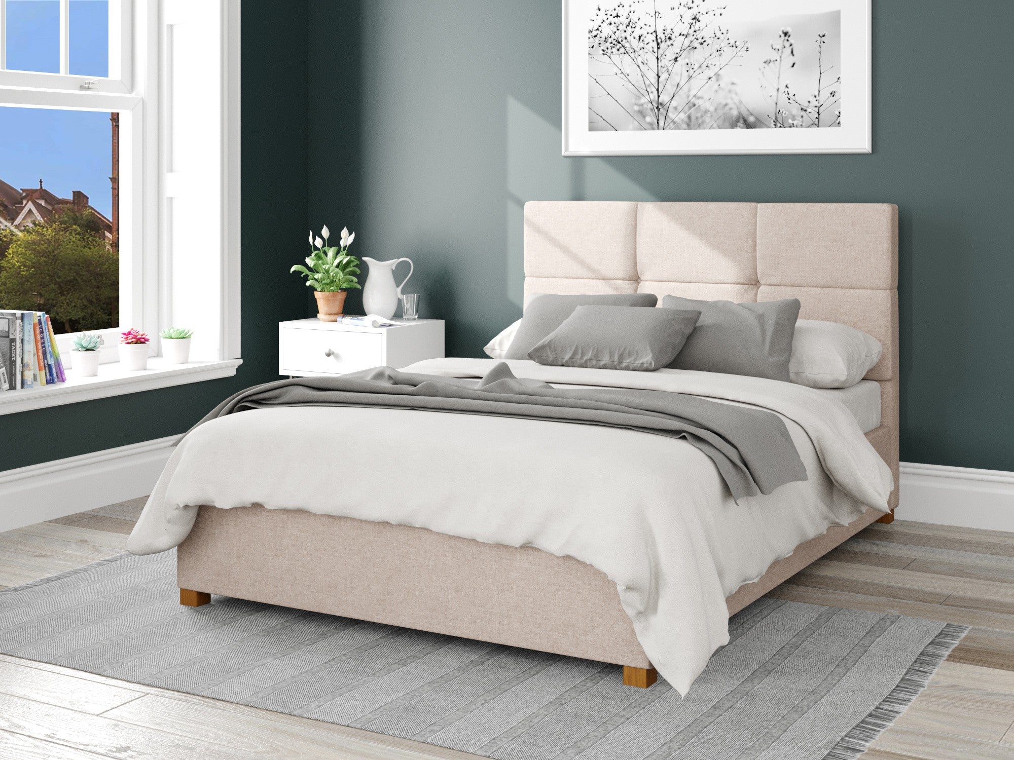 Caine Fabric Ottoman Bed - Saxon Twill - Natural