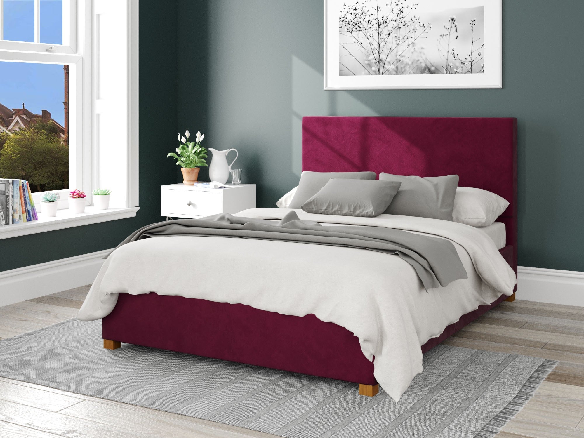 Garland Fabric Ottoman Bed - Plush Velvet - Berry