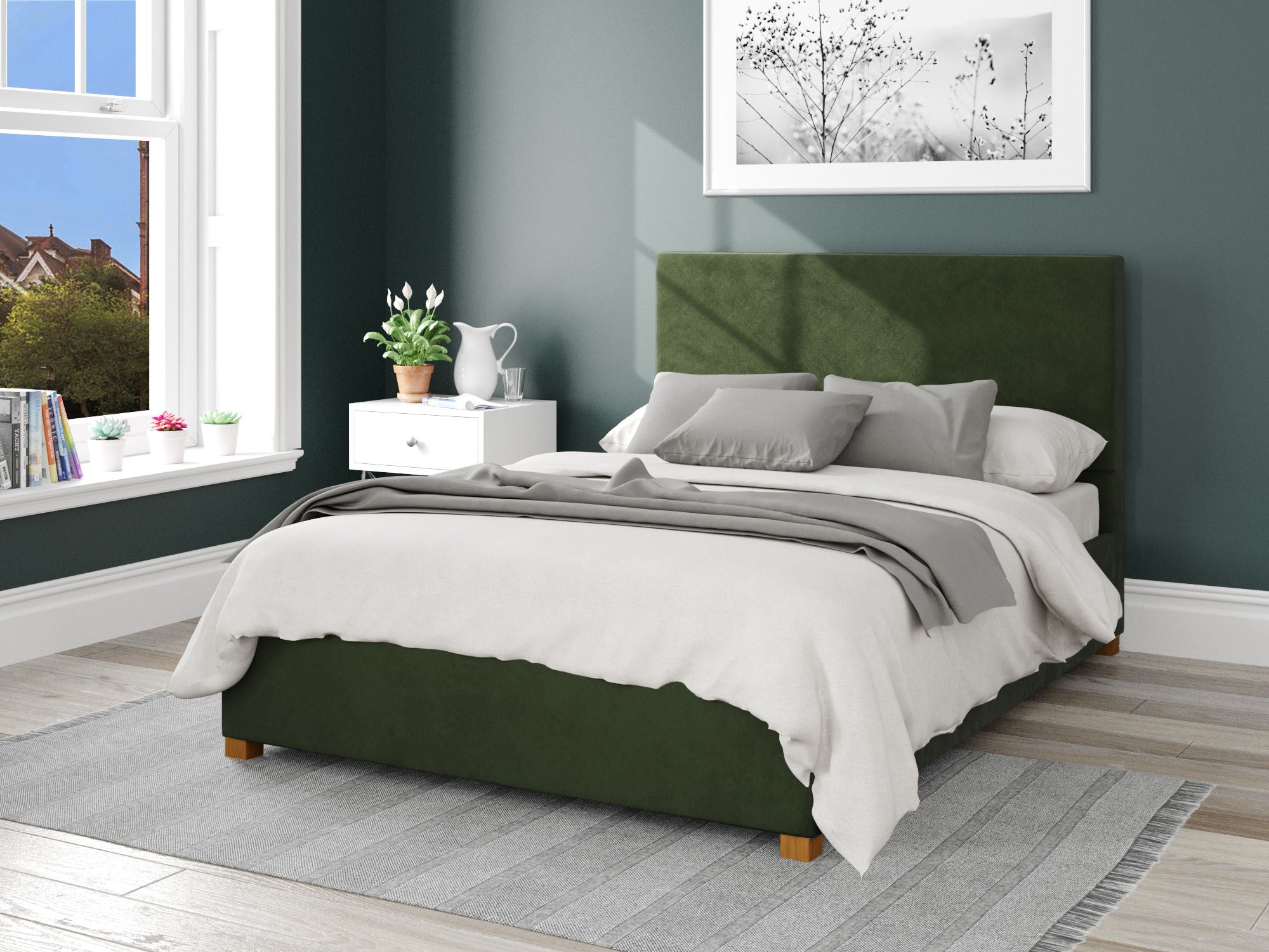 Garland Fabric Ottoman Bed - Plush Velvet - Forest Green