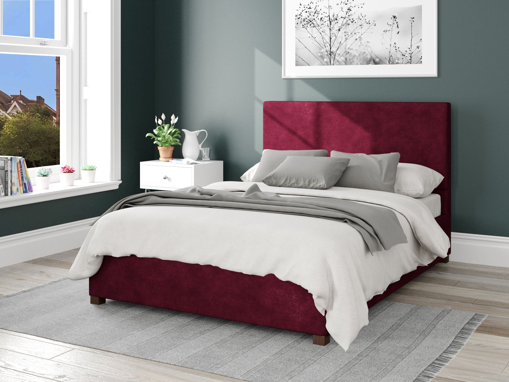 Garland Fabric Ottoman Bed - Kimiyo Linen - Bordeaux