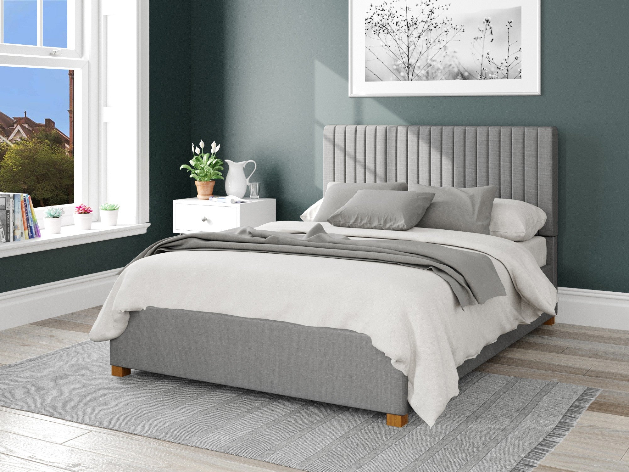 Grant Upholstered Ottoman Bed - Eire Linen - Grey