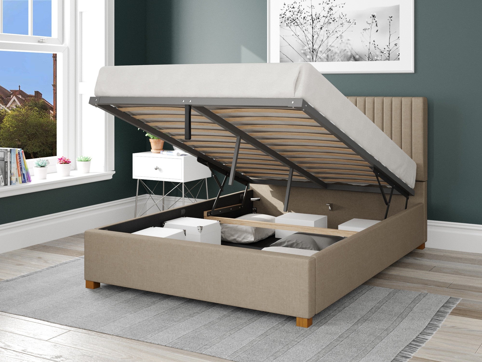 Grant Upholstered Ottoman Bed - Eire Linen - Natural