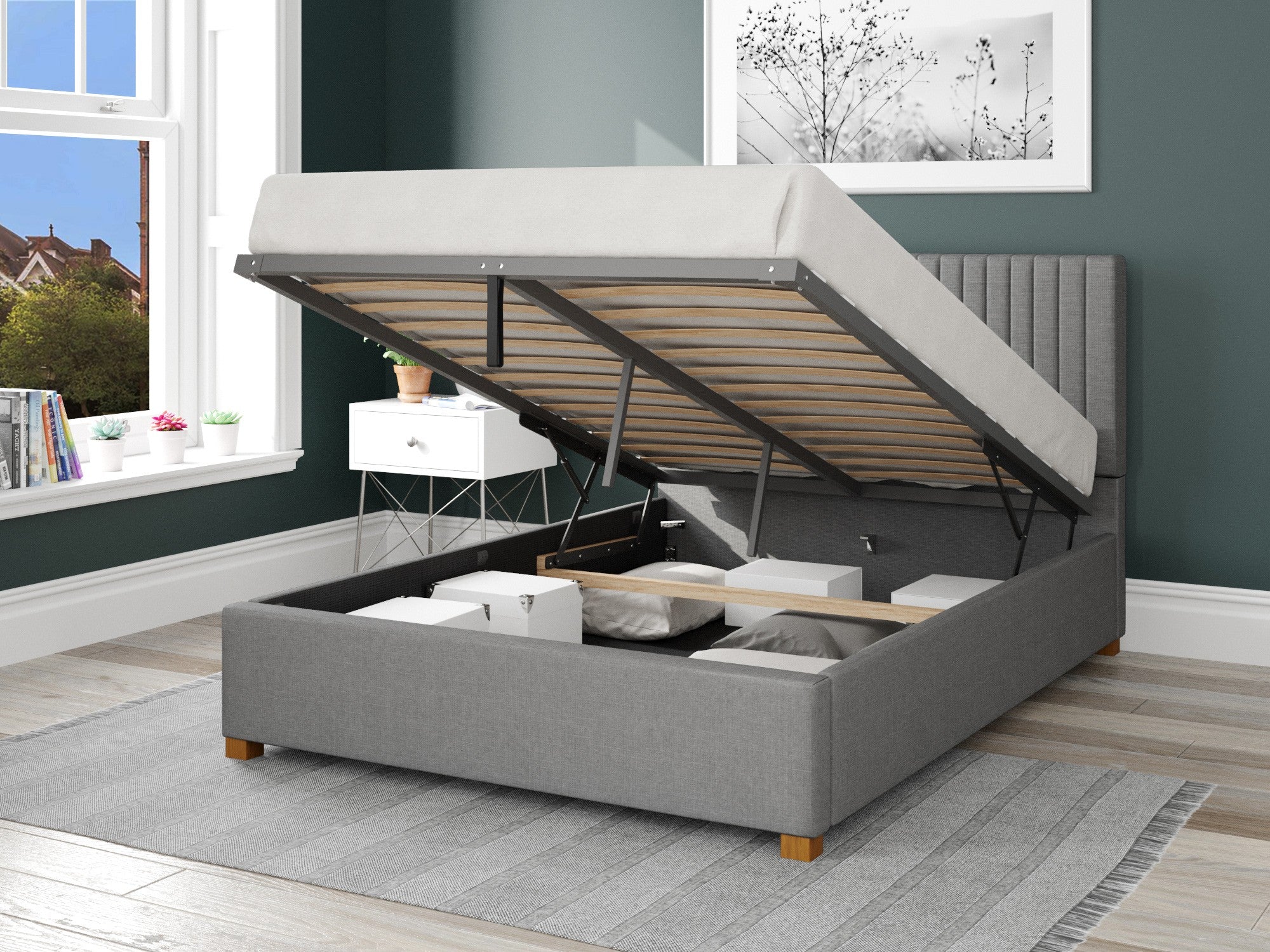 Grant Upholstered Ottoman Bed - Eire Linen - Grey