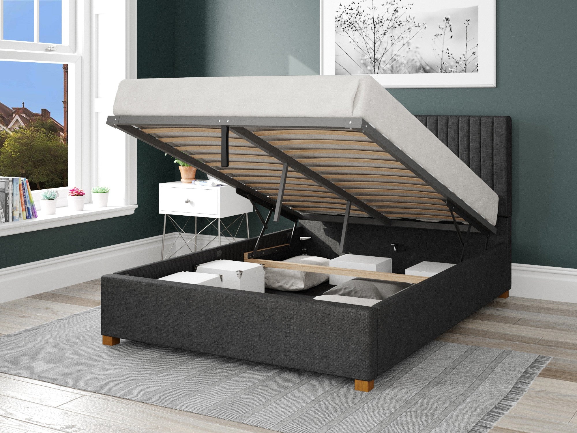 Grant Upholstered Ottoman Bed - Saxon Twill - Charcoal