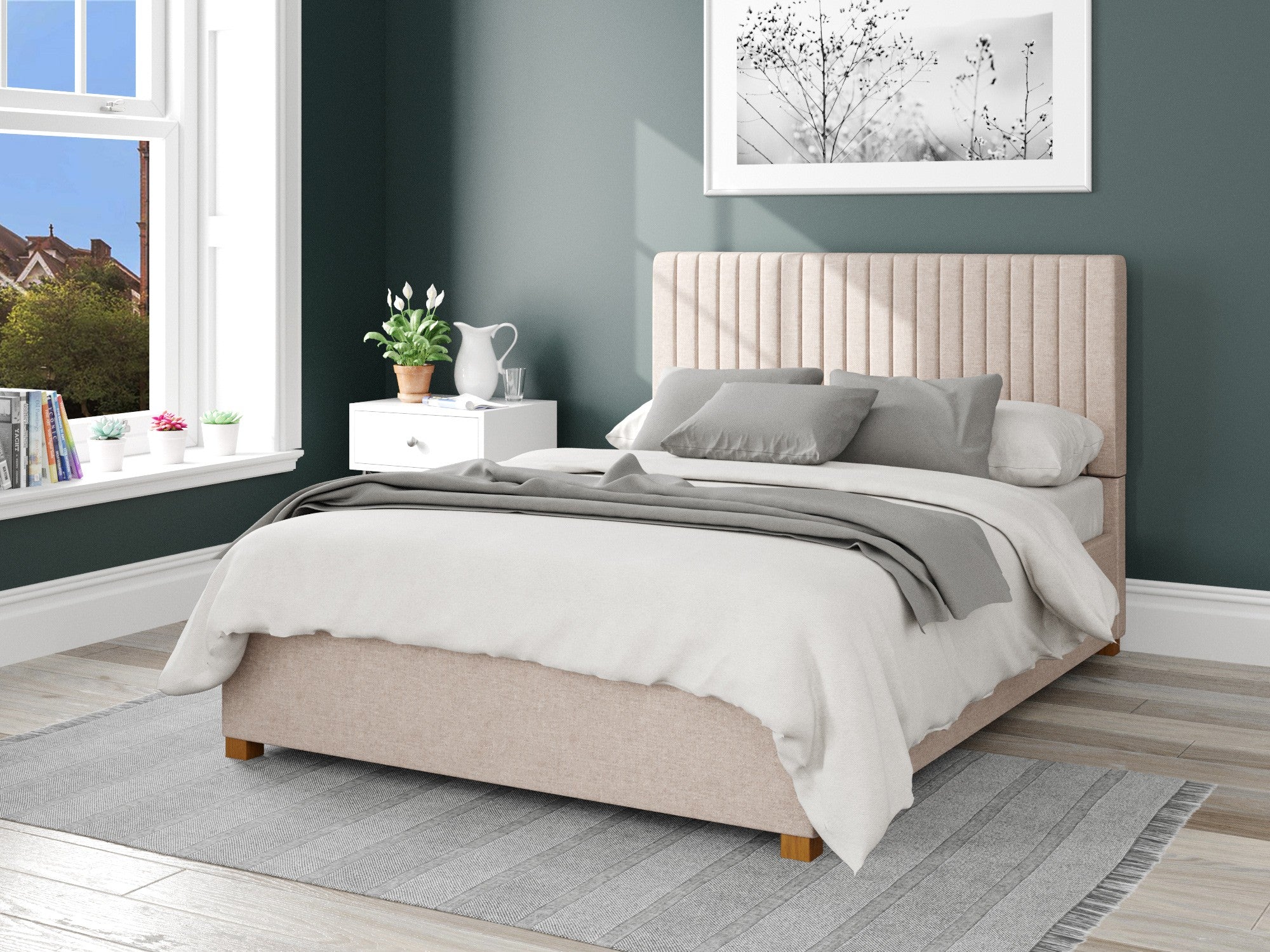 Grant Upholstered Ottoman Bed - Saxon Twill - Natural