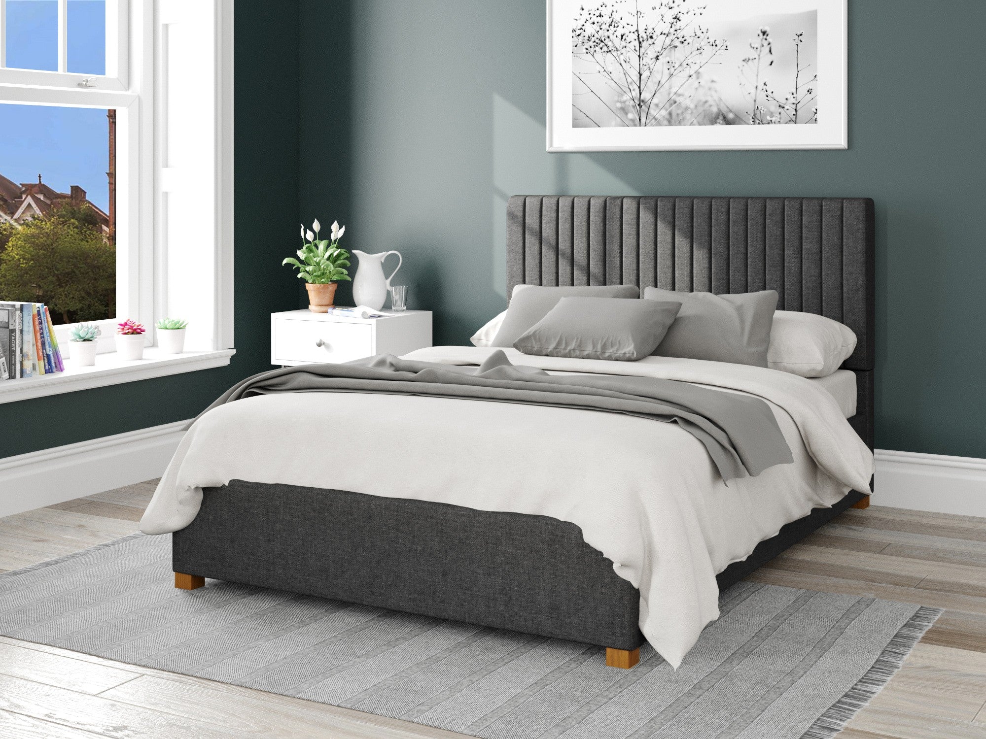 Grant Upholstered Ottoman Bed - Saxon Twill - Charcoal
