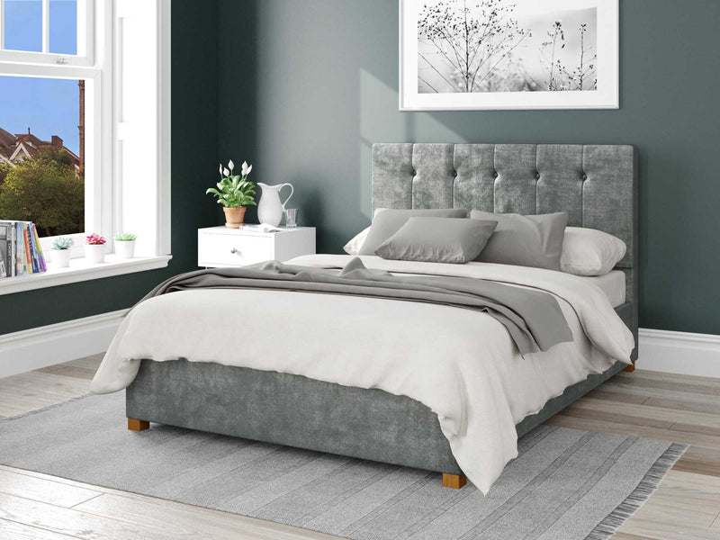 Hepburn Fabric Ottoman Bed - Distressed Velvet - Platinum