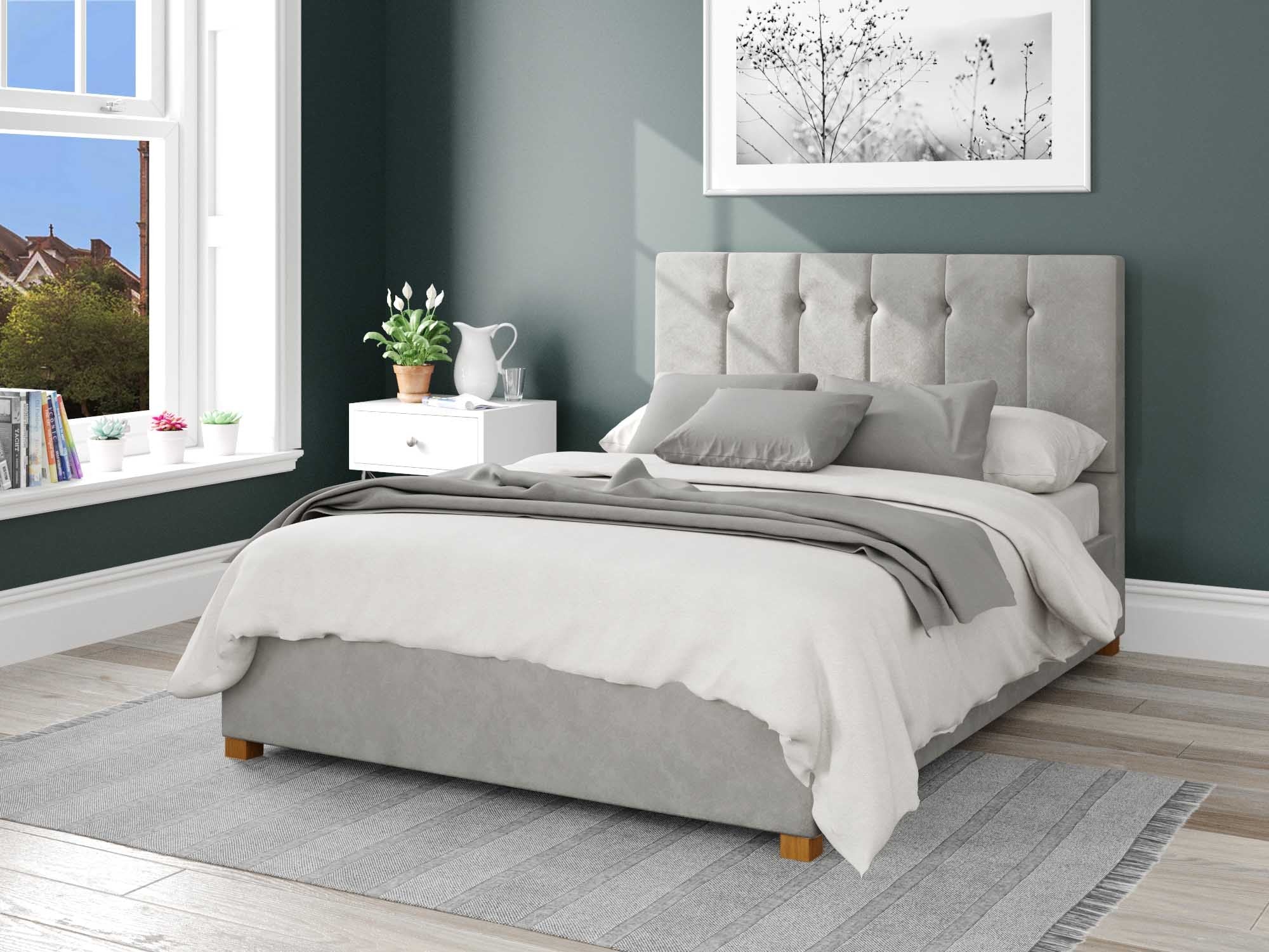 Hepburn Fabric Ottoman Bed - Plush Velvet - Light Silver