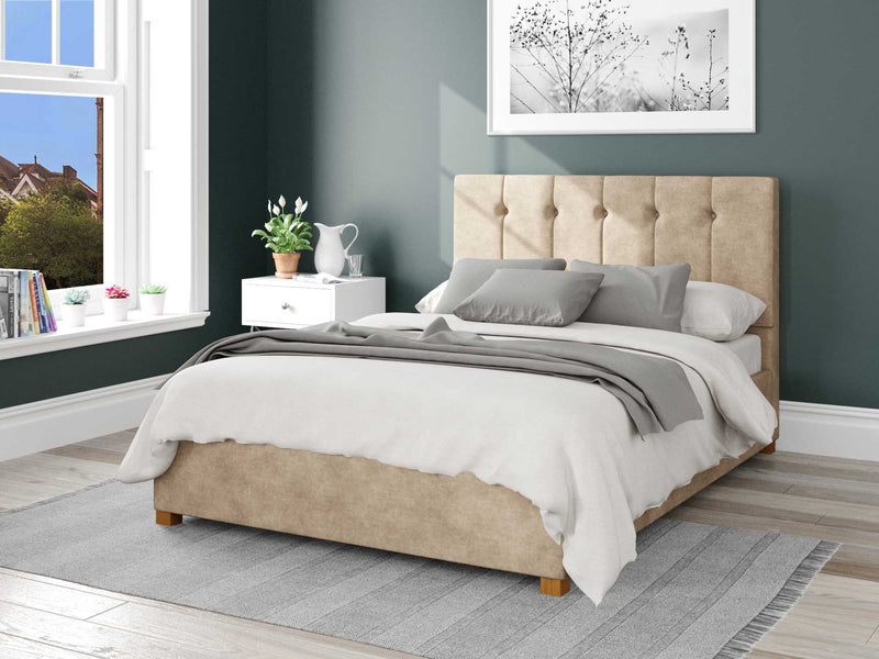 beige bed frame