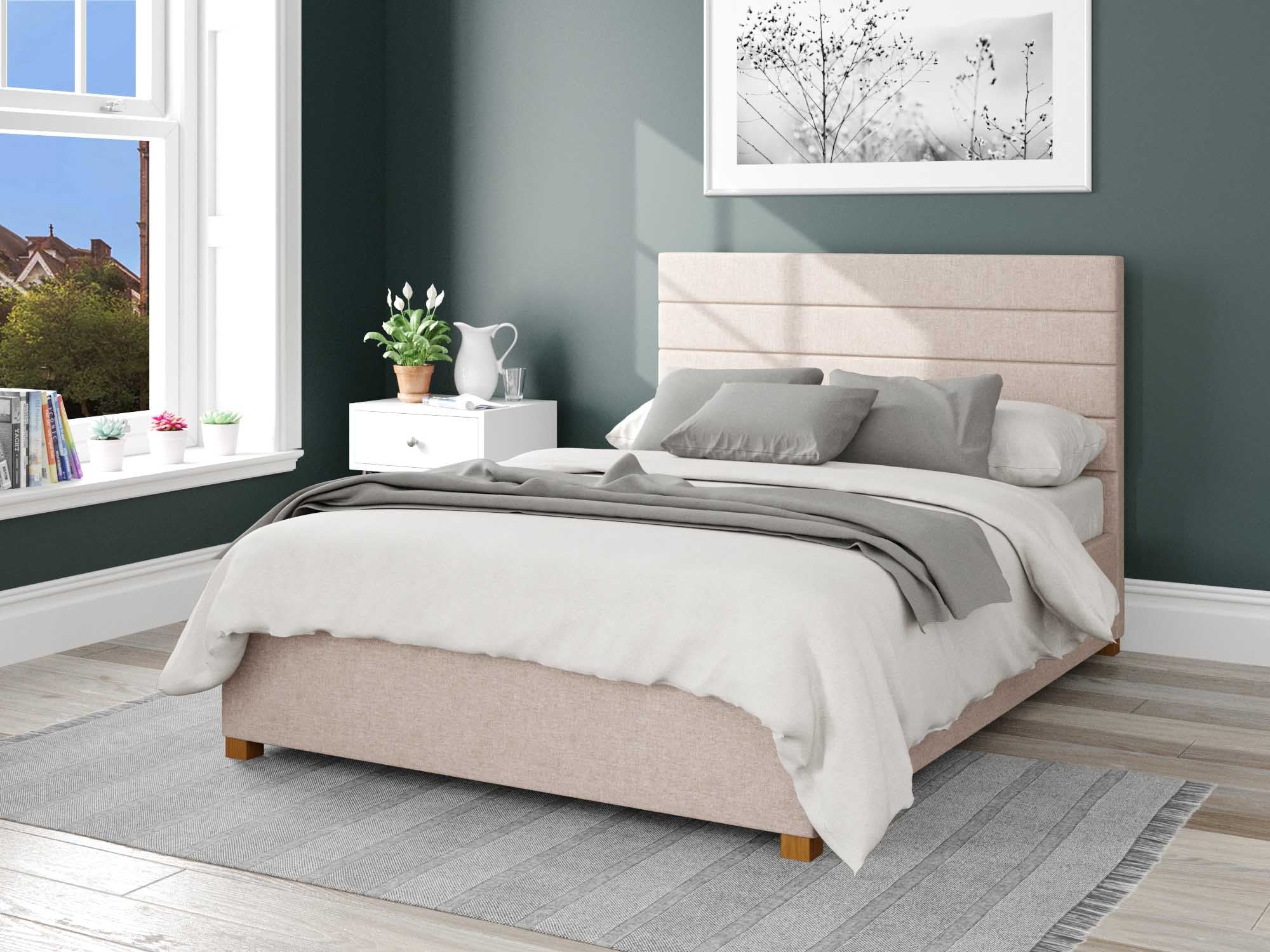 Kelly Upholstered Ottoman Bed - Saxon Twill - Natural