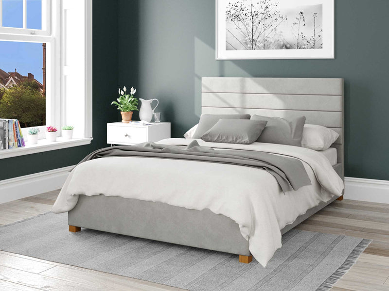 Kelly Upholstered Ottoman Bed - Plush Velvet - Light Silver