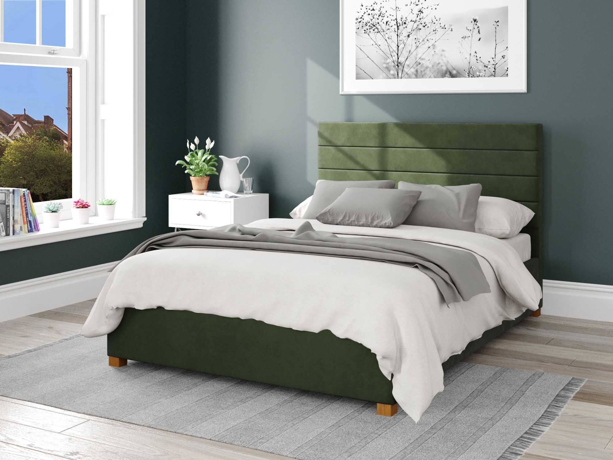 Kelly Upholstered Ottoman Bed - Plush Velvet - Forest Green