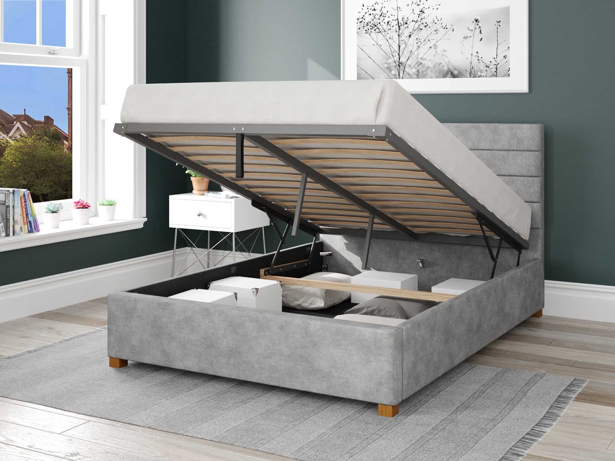 Kelly Upholstered Ottoman Bed - Kimiyo Linen - Silver