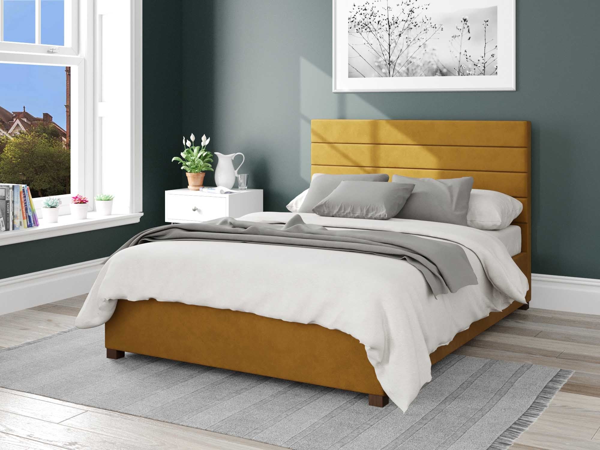 Kelly Upholstered Ottoman Bed - Plush Velvet - Ochre