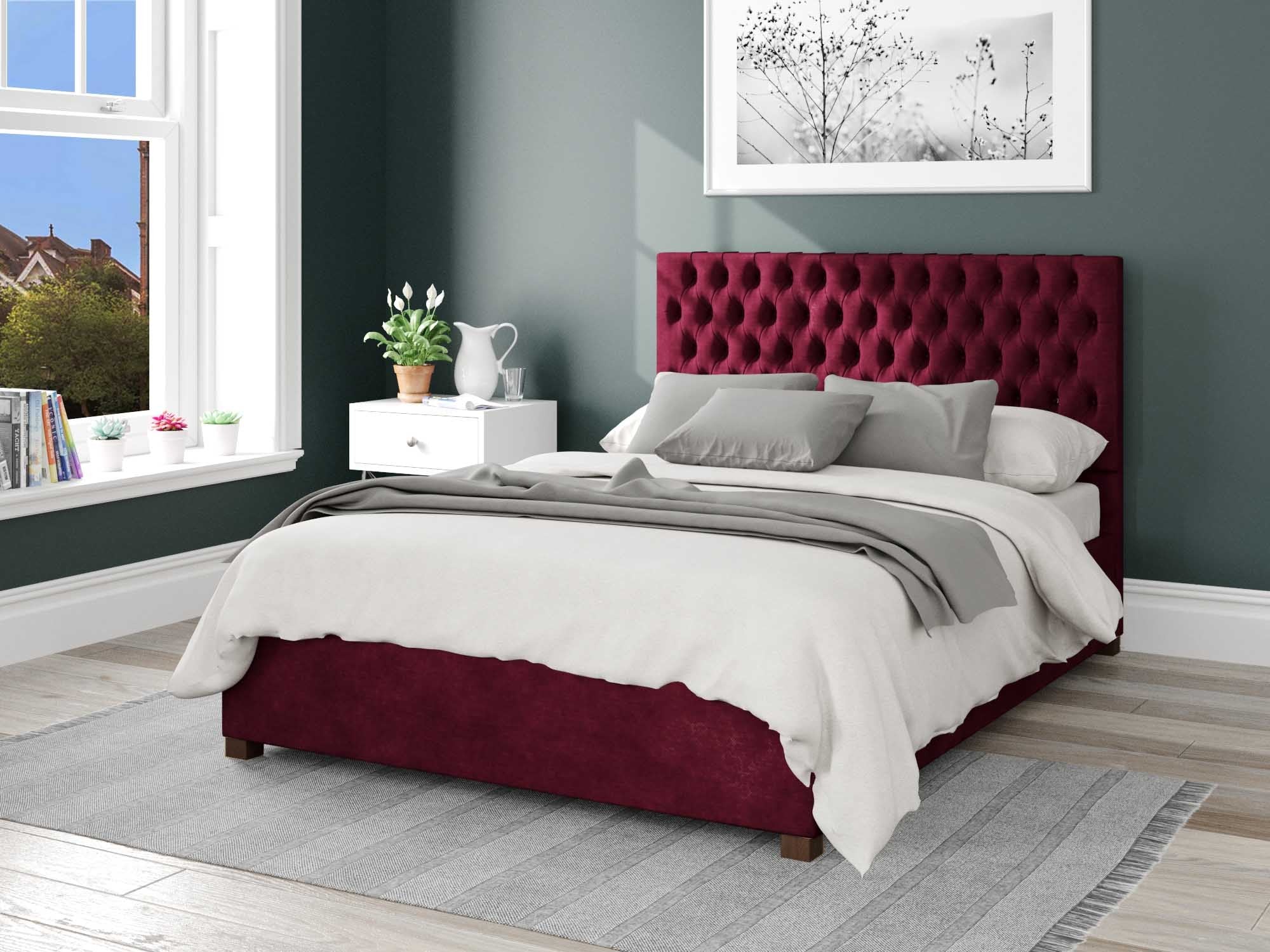 Monroe Upholstered Ottoman Bed - Kimiyo Linen - Bordeaux
