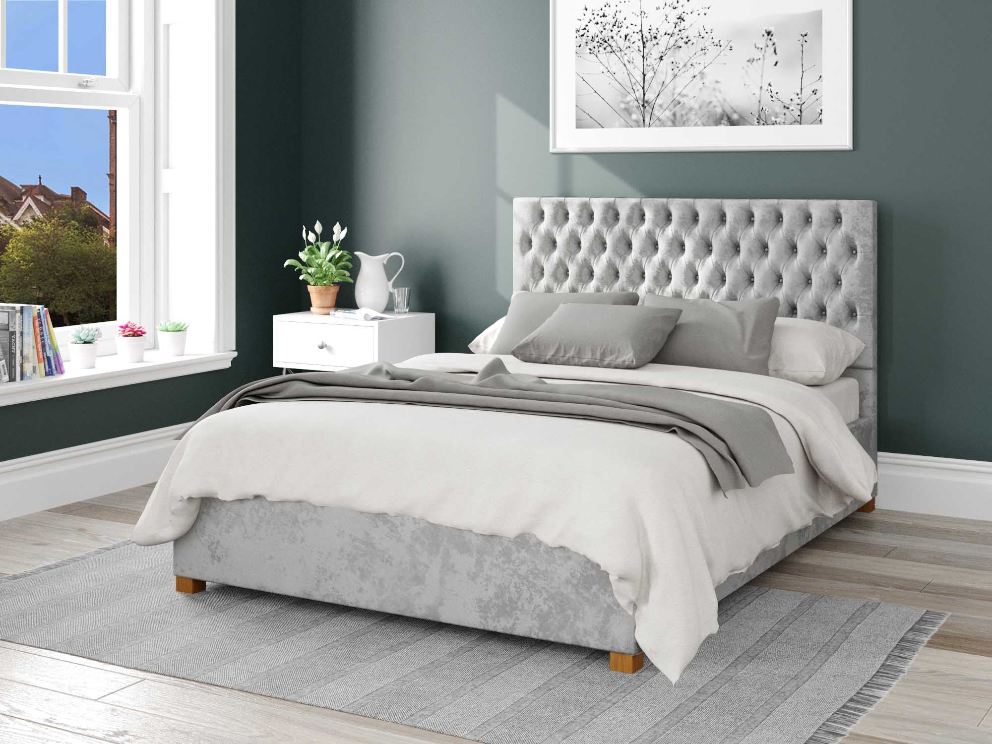 Monroe Upholstered Ottoman Bed - Mirazzi Velvet - Silver