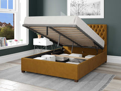 Monroe Upholstered Ottoman Bed - Plush Velvet - Ochre