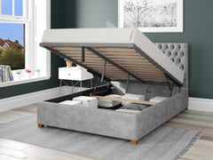 Monroe Upholstered Ottoman Bed - Kimiyo Linen - Silver