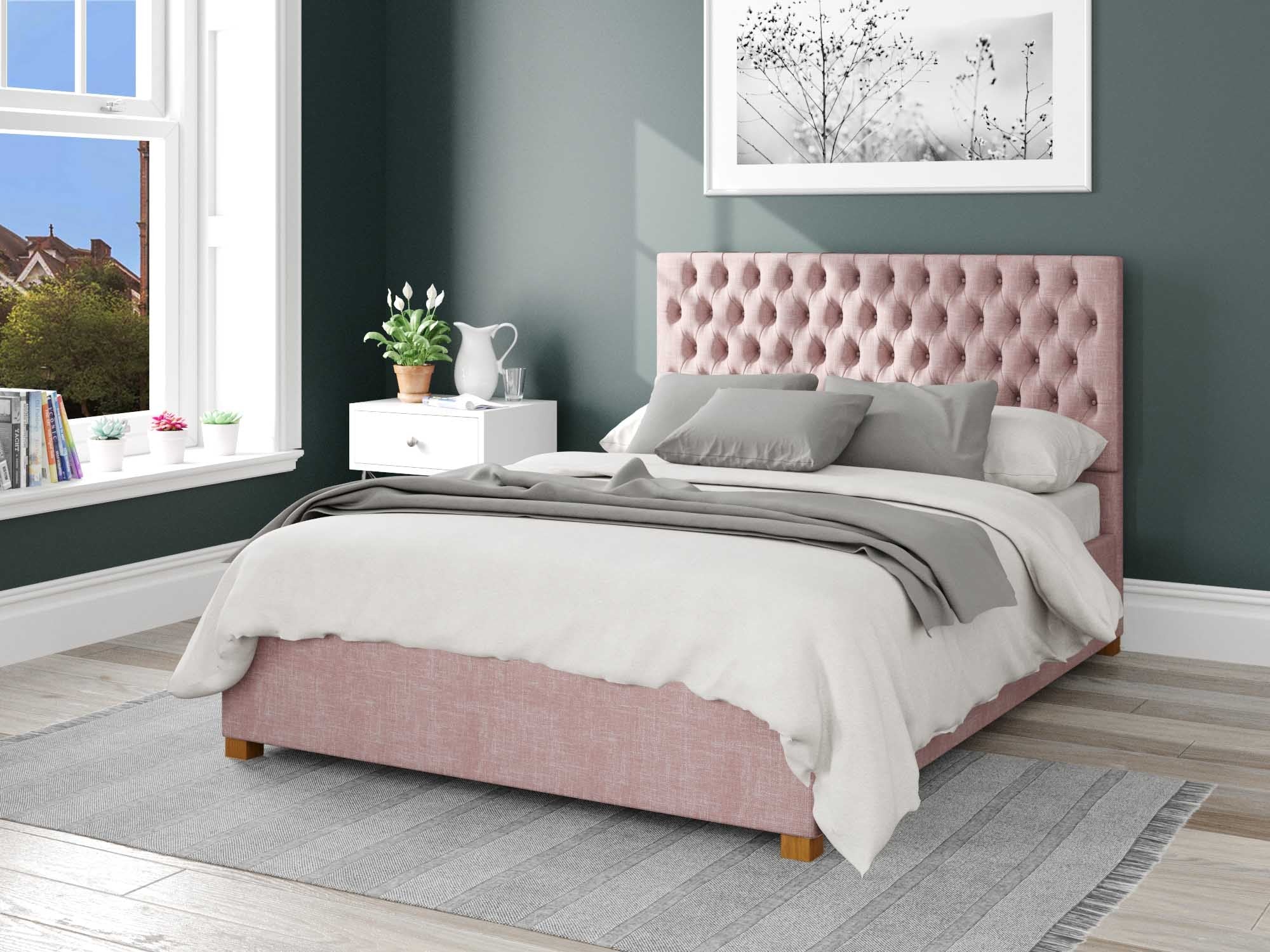 Monroe Upholstered Ottoman Bed - Pure Pastel Cotton - Tea Rose