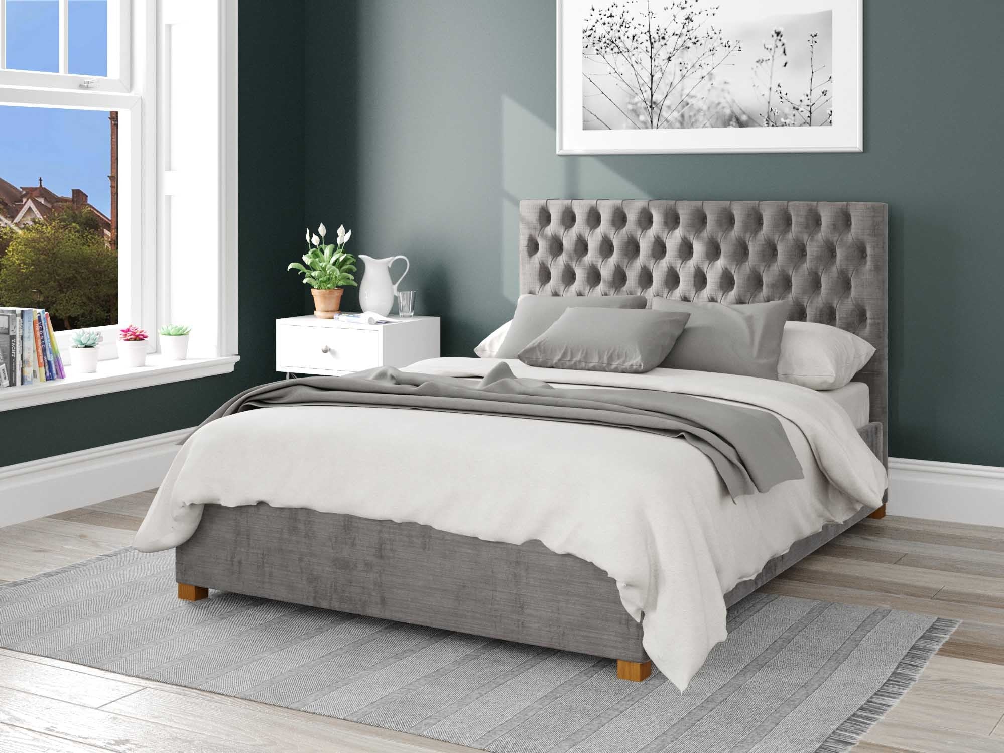 Monroe Upholstered Ottoman Bed - Firenza Velour - Silver