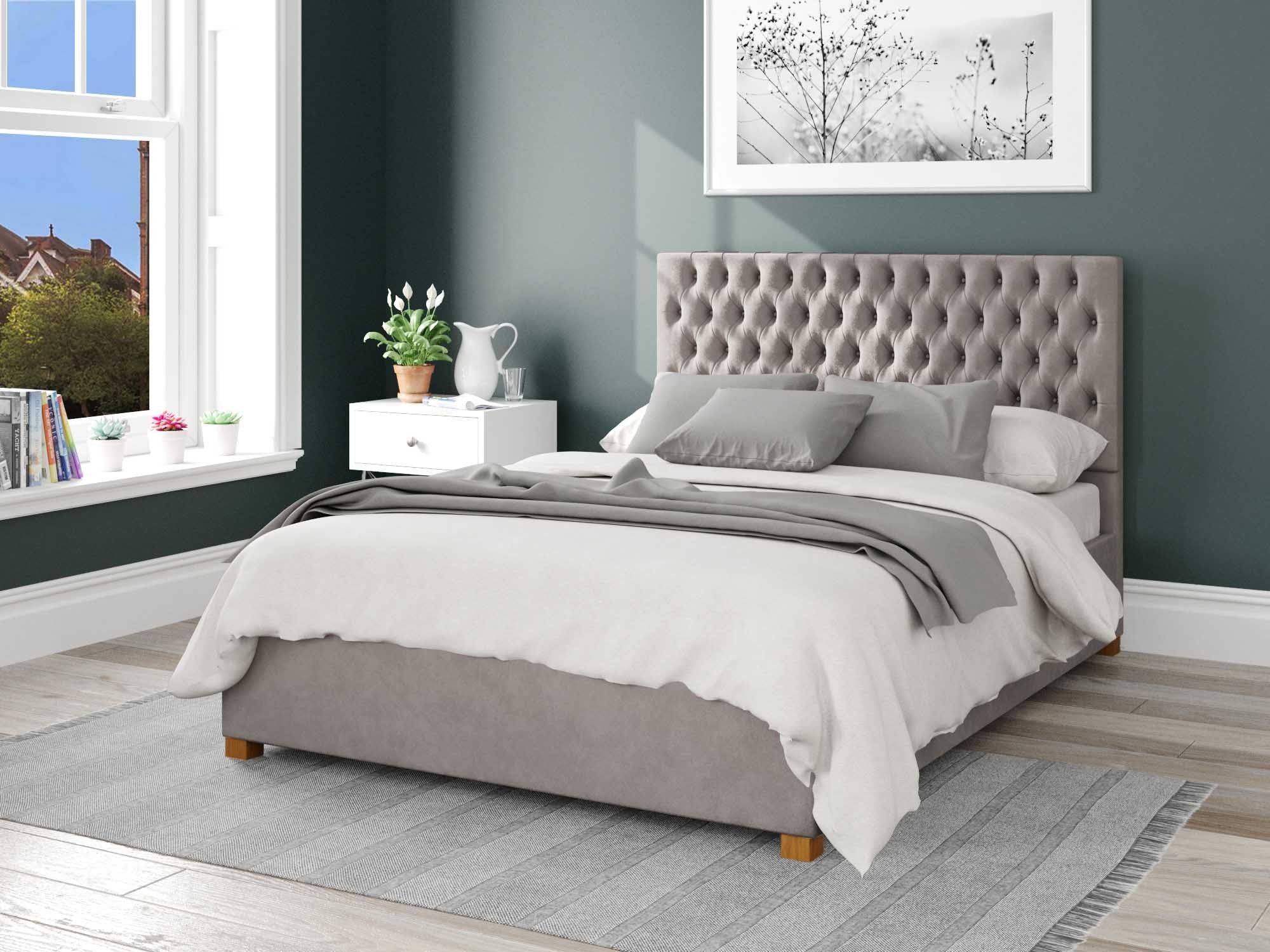 Monroe Upholstered Ottoman Bed - Plush Velvet - Silver