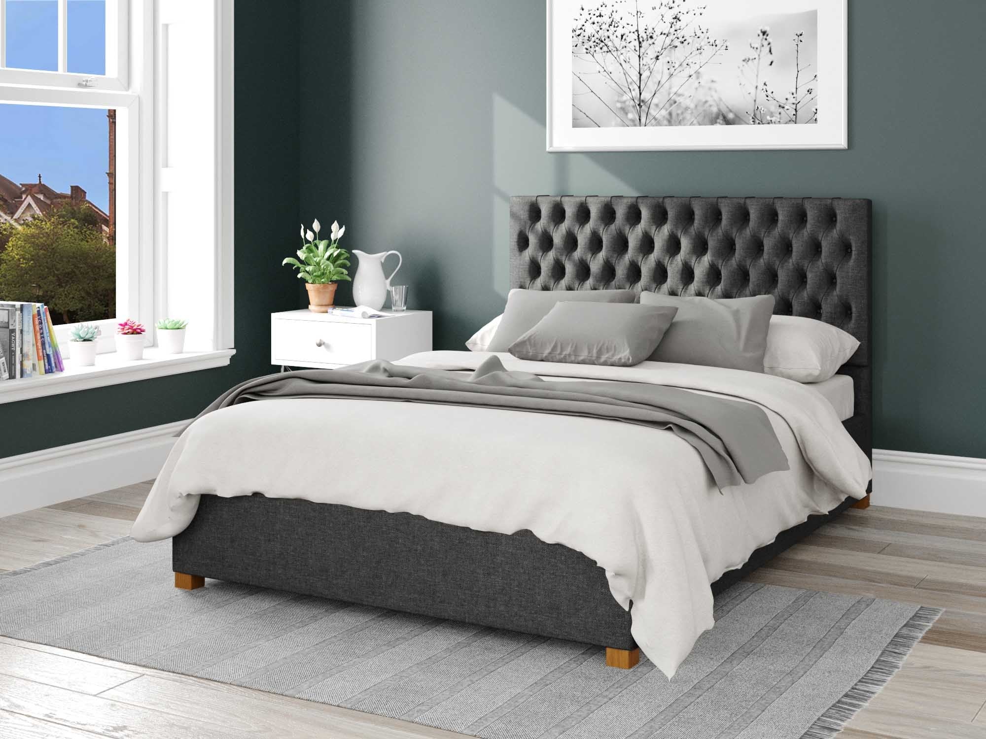 Monroe Upholstered Ottoman Bed - Saxon Twill - Charcoal
