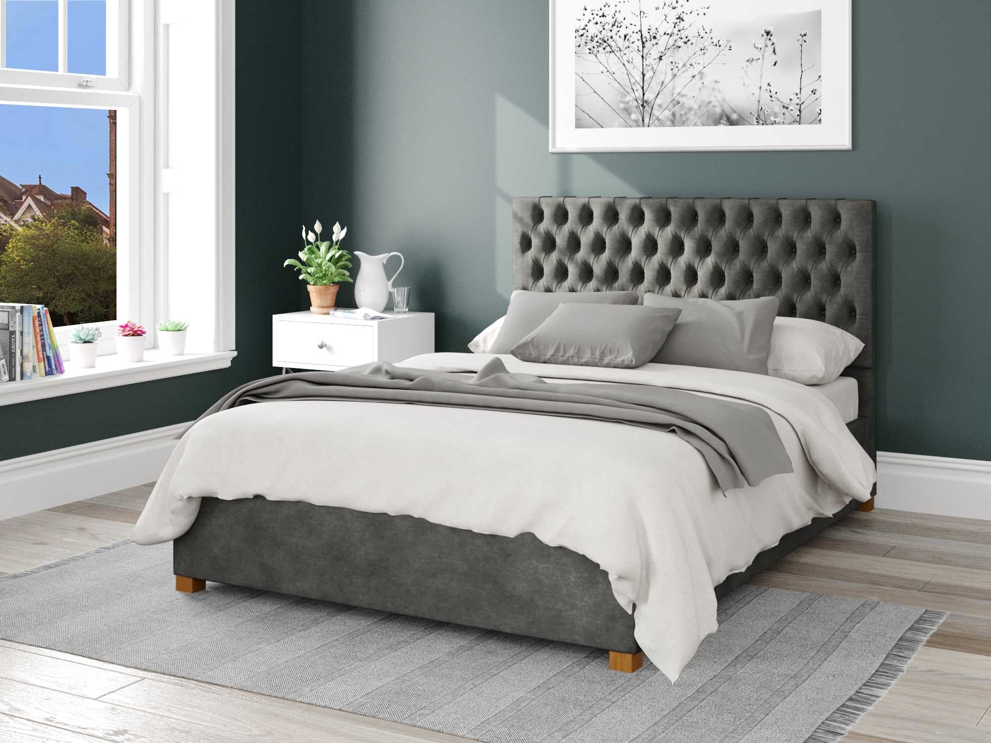 Monroe Upholstered Ottoman Bed - Kimiyo Linen - Granite