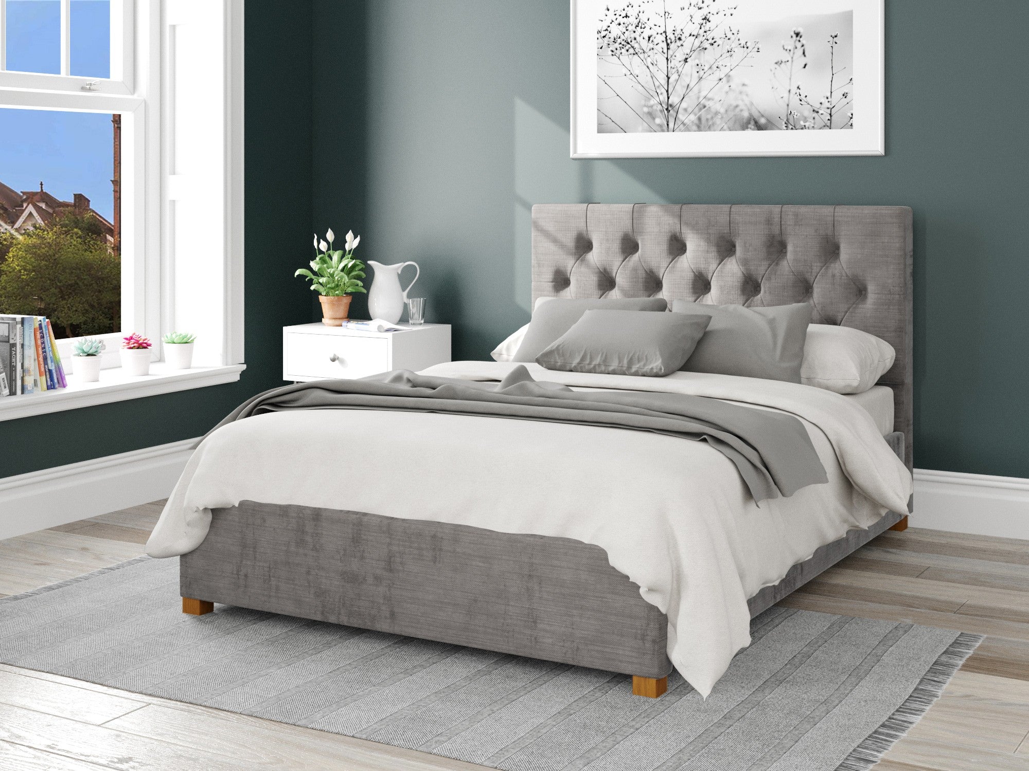 Olivier Fabric Ottoman Bed - Firenza Velour - Silver