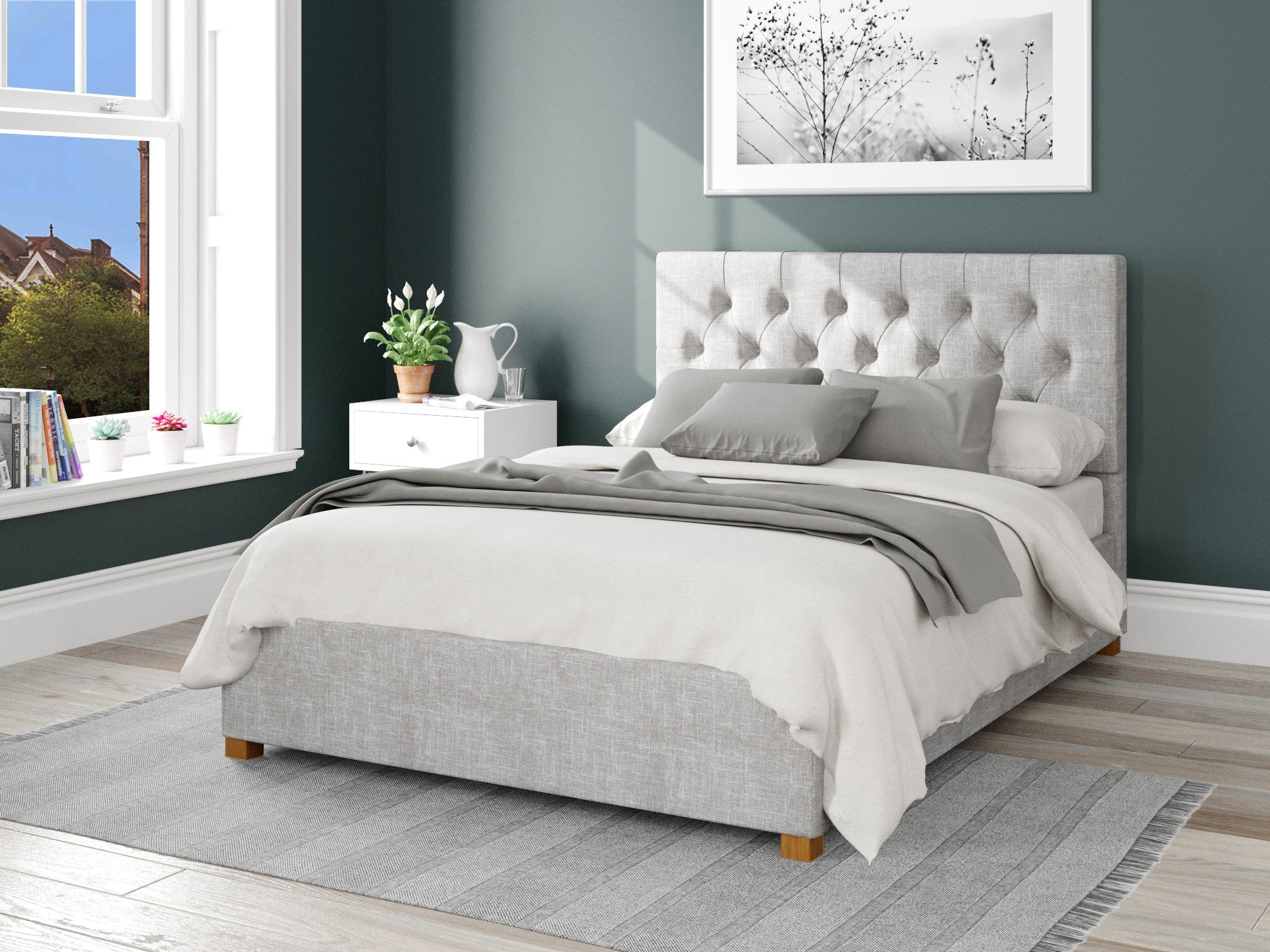 Olivier Fabric Ottoman Bed - Pure Pastel Cotton - Storm